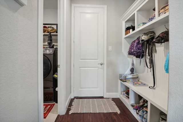 mudroom with dark hardwood / wood-style flooring