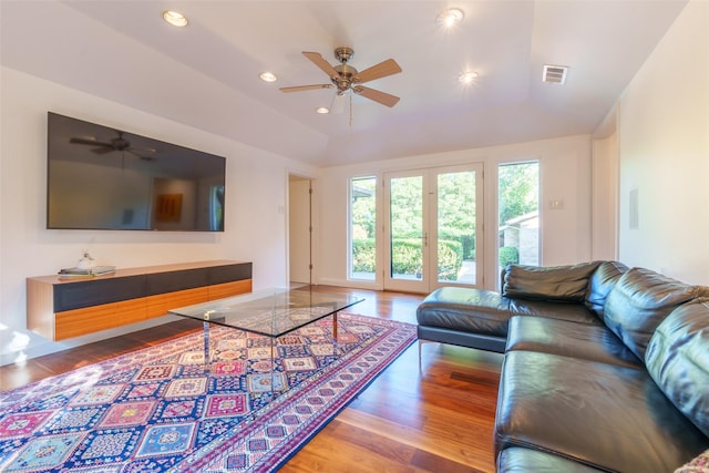 10807 Dove Brook Cir, Dallas, TX 75230 - living room with wood finished floors, a ceiling fan, and recessed lighting