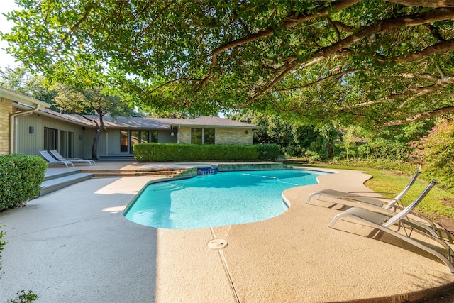 view of swimming pool with a patio area