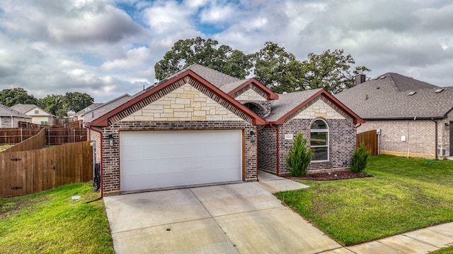 view of front of house with a garage and a front yard