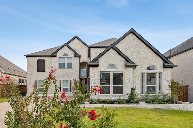 french provincial home featuring a front lawn