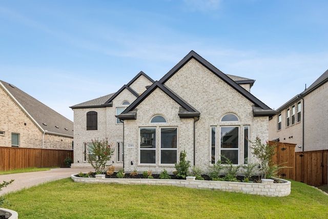 french country home featuring a front yard