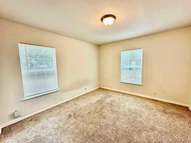 empty room featuring carpet flooring, a textured ceiling, and a healthy amount of sunlight