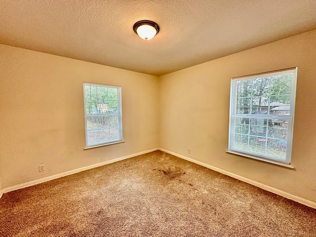 carpeted spare room with a textured ceiling