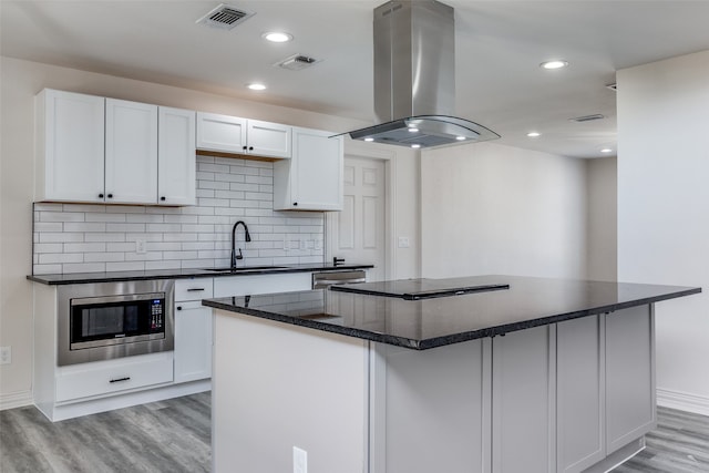 kitchen featuring a kitchen island, sink, appliances with stainless steel finishes, and island exhaust hood