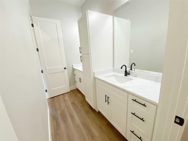 bathroom with vanity and wood-type flooring