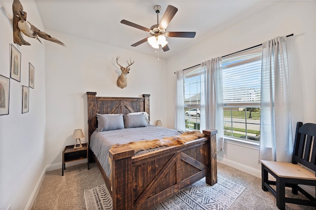 bedroom featuring carpet flooring and ceiling fan