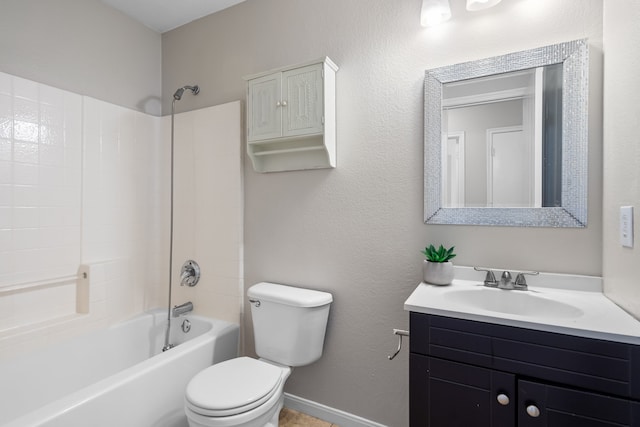 full bathroom featuring toilet, shower / washtub combination, and vanity