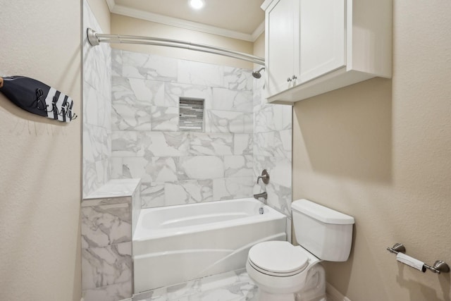 bathroom featuring tiled shower / bath and toilet