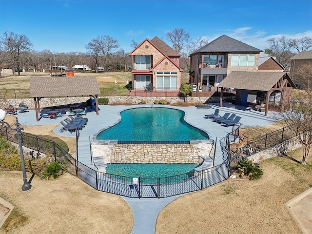 view of swimming pool featuring a gazebo, a yard, and a patio