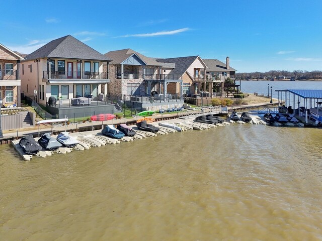 view of dock with a water view