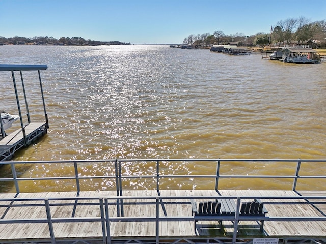 dock area with a water view