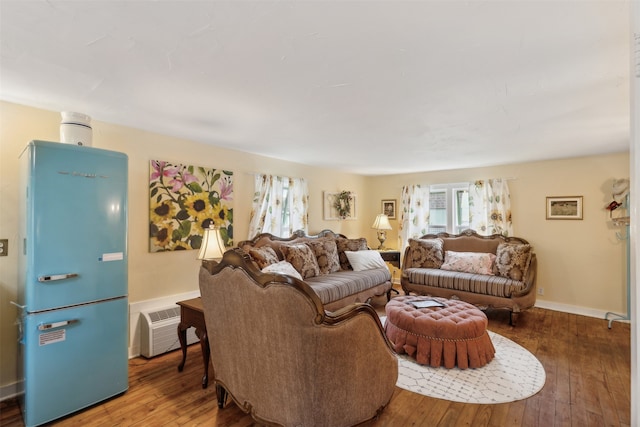 living room featuring dark wood-type flooring