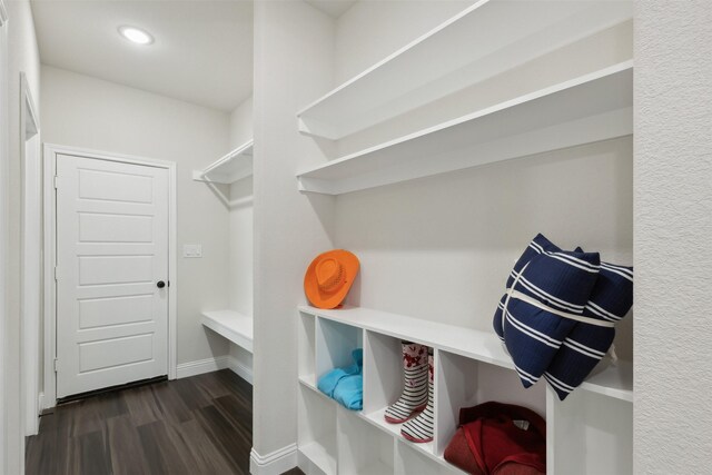 interior space with dark wood-type flooring