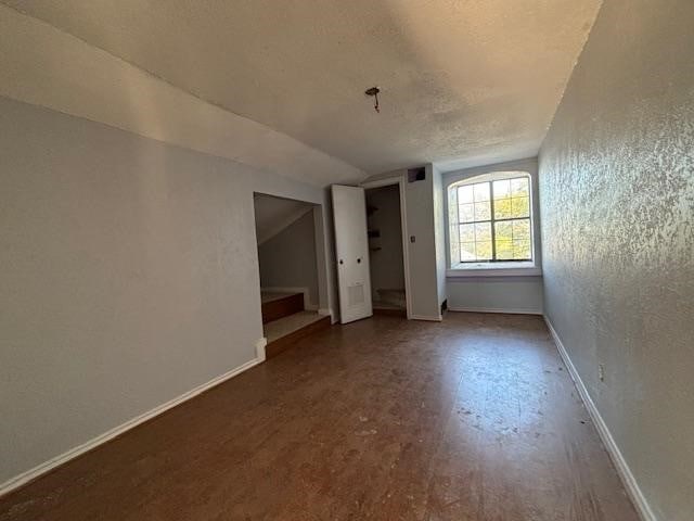 additional living space with dark wood-type flooring and vaulted ceiling