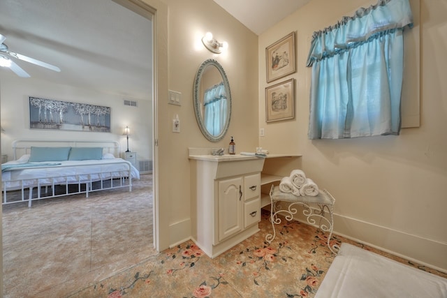 bathroom with vanity and ceiling fan