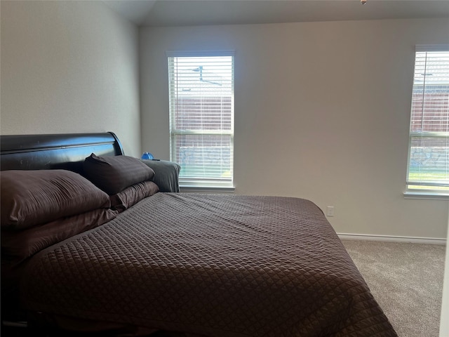 bedroom featuring baseboards, carpet flooring, and multiple windows