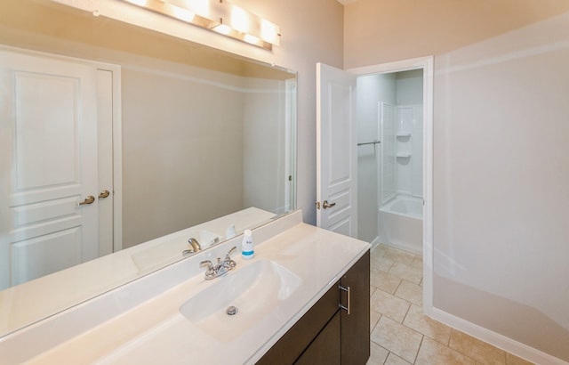 bathroom with tile patterned flooring, vanity, and tub / shower combination