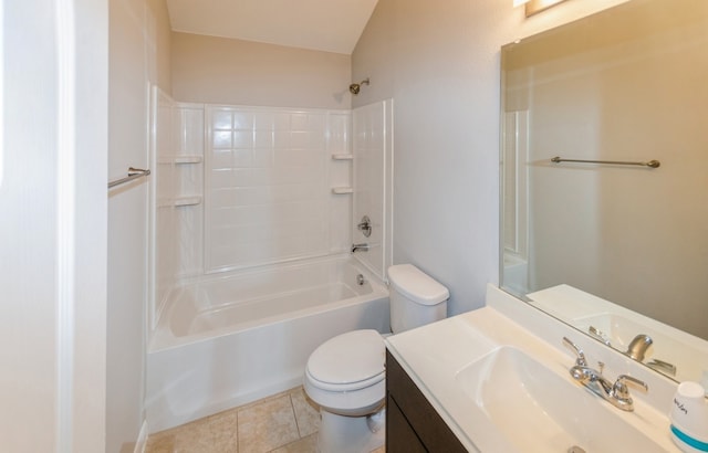 full bathroom featuring vanity, toilet, tile patterned floors, and bathing tub / shower combination