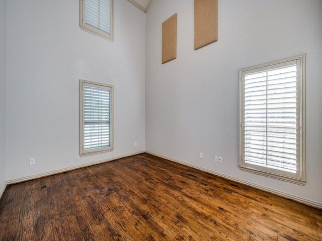 spare room featuring dark wood-type flooring and plenty of natural light