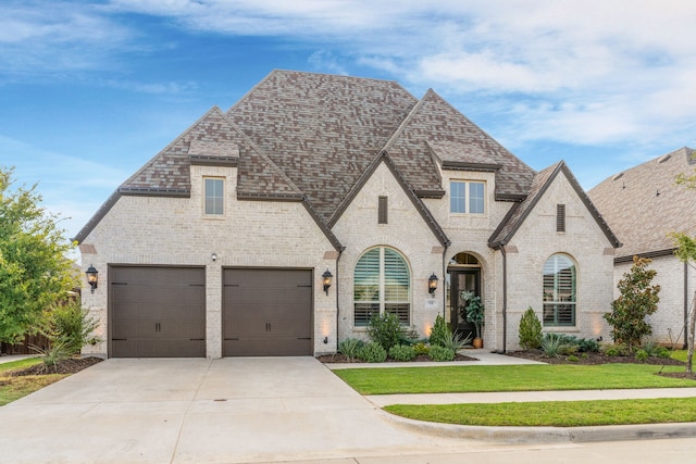 view of front of home featuring a garage and a front lawn