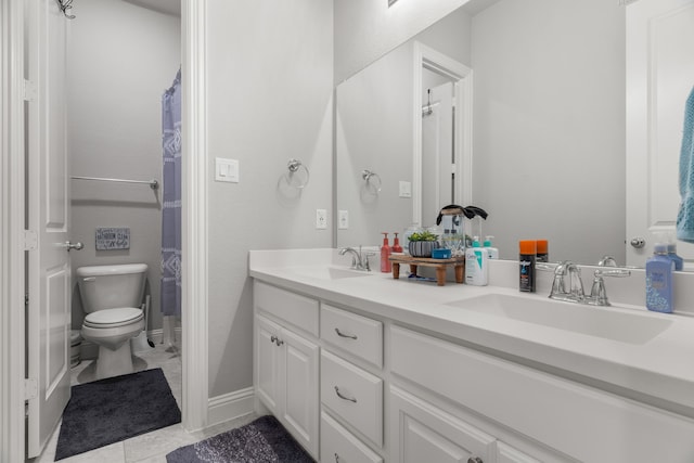 bathroom with tile patterned flooring, vanity, and toilet