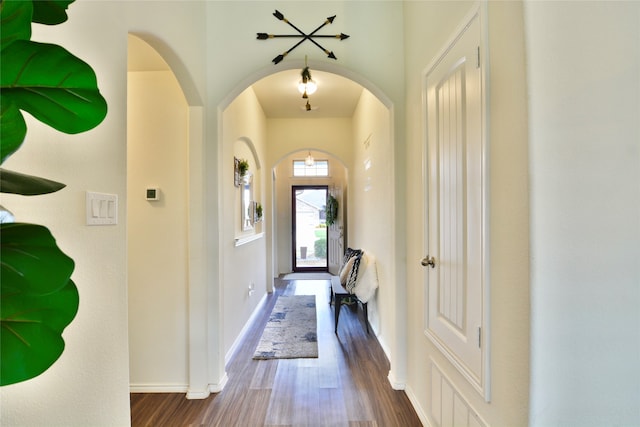 entrance foyer featuring dark wood-type flooring