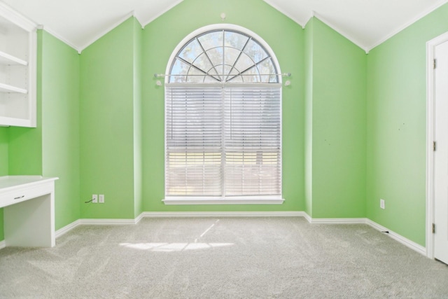 unfurnished room featuring carpet, a healthy amount of sunlight, and crown molding