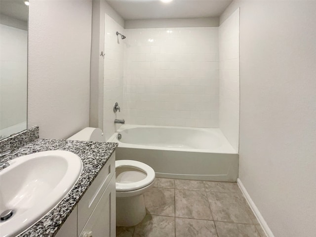 full bathroom featuring vanity, toilet, tile patterned floors, and tiled shower / bath