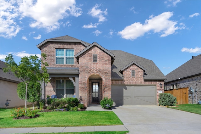 view of front of house featuring a garage and a front yard