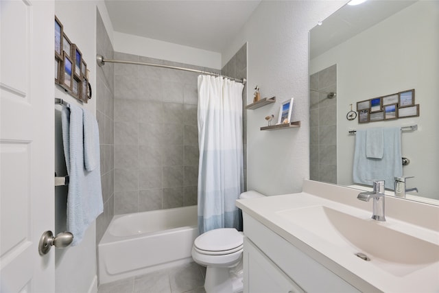 full bathroom featuring vanity, toilet, tile patterned floors, and shower / bath combination with curtain