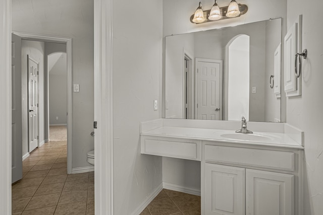 bathroom with tile patterned flooring, toilet, and vanity