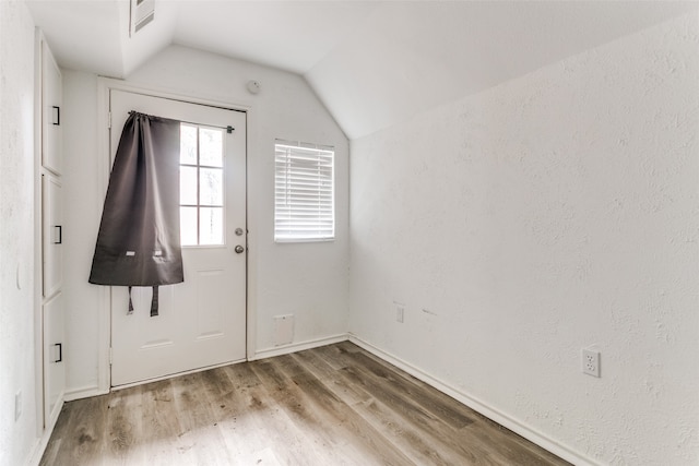 additional living space with lofted ceiling and hardwood / wood-style floors