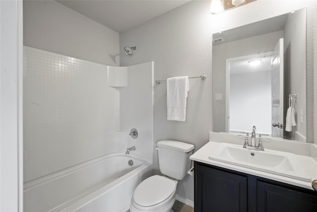 full bathroom with vanity, toilet, and bathing tub / shower combination