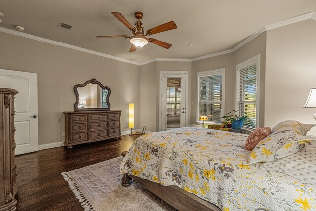 bathroom with ceiling fan, vanity, crown molding, and tile patterned flooring