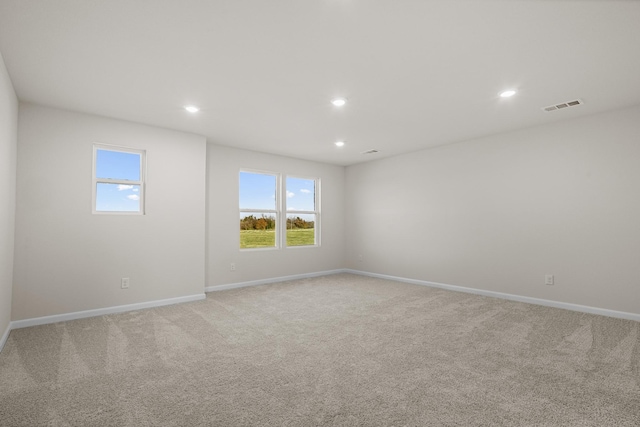 spare room with a healthy amount of sunlight and light carpet