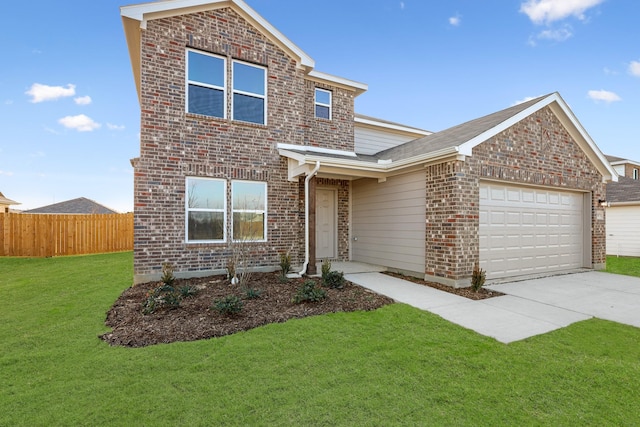 front facade with a garage and a front yard