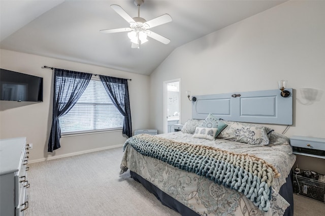 5204 Balsam Dr, Mckinney, TX 75071 - bedroom featuring baseboards, ceiling fan, vaulted ceiling, and light colored carpet