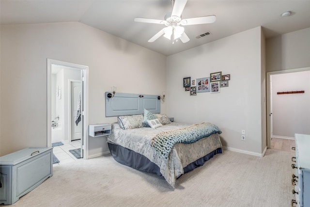 5204 Balsam Dr, Mckinney, TX 75071 - bedroom featuring baseboards, visible vents, vaulted ceiling, and light carpet
