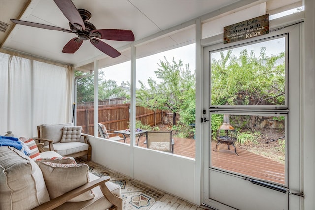 5204 Balsam Dr, Mckinney, TX 75071 - sunroom featuring visible vents and ceiling fan