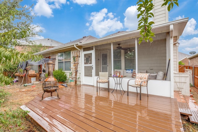 5204 Balsam Dr, Mckinney, TX 75071 - wooden terrace with a sunroom and an outdoor fire pit