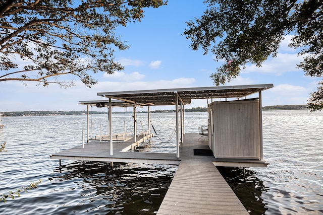 dock area with a water view