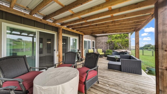 wooden deck with outdoor lounge area