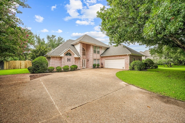 view of front property featuring a garage and a front yard