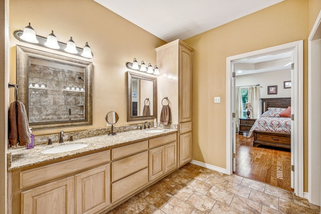 bathroom with wood-type flooring and vanity