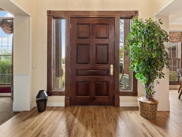 foyer entrance featuring a healthy amount of sunlight and light hardwood / wood-style floors