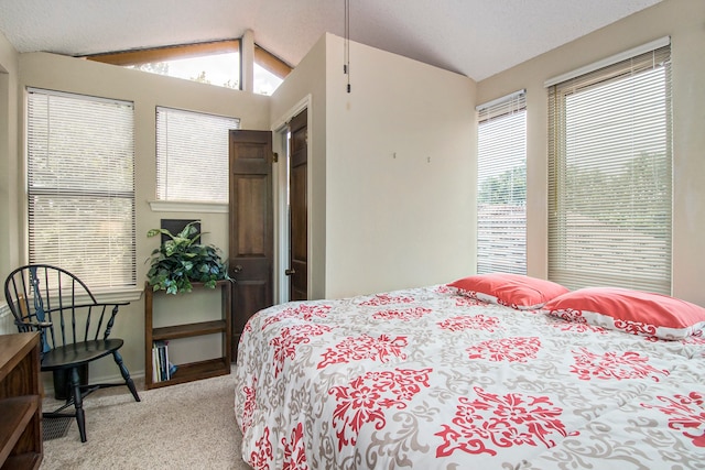 carpeted bedroom featuring vaulted ceiling