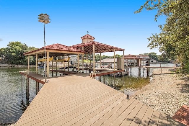 dock area with a water view