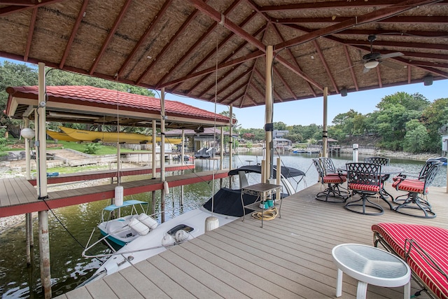 dock area with a water view