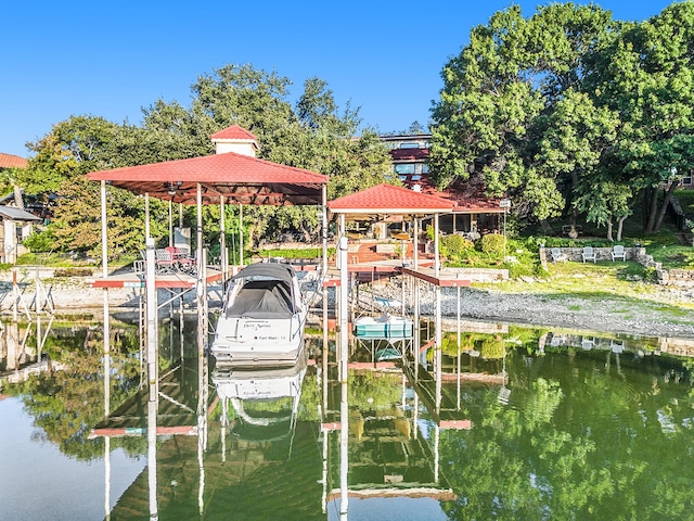 dock area featuring a water view